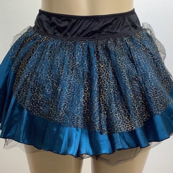 Teal Satin with Gold Mesh & Black Tulle Skirt Size Small New Without Tags - Picture 4 of 6
